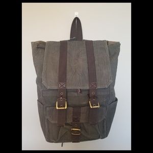 Handmade cotton canvas leather trim backback